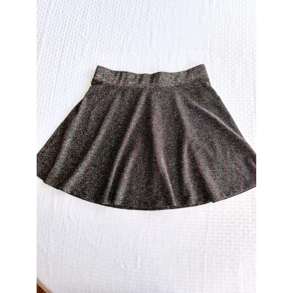 Forever 21 Skater Skirt Holographic Glitter Metallic Rainbow Shimmer‎ Black L